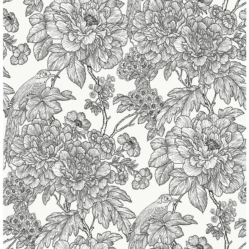 Sample NUS3544 Black and White Sudbury, Flowers Peel and Stick Wallpaper