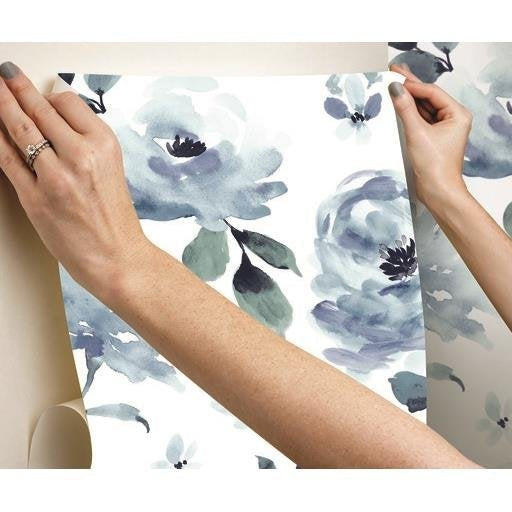 Order Psw1074Rl Watercolors Botanical Blue Peel And Stick Wallpaper