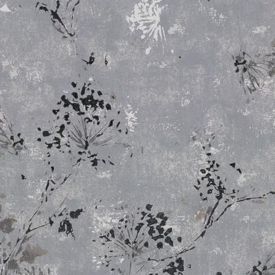 Search 2904-00306 Fresh Start Kitchen & Bath Misty Charcoal Distressed Dandelion Wallpaper Charcoal Brewster