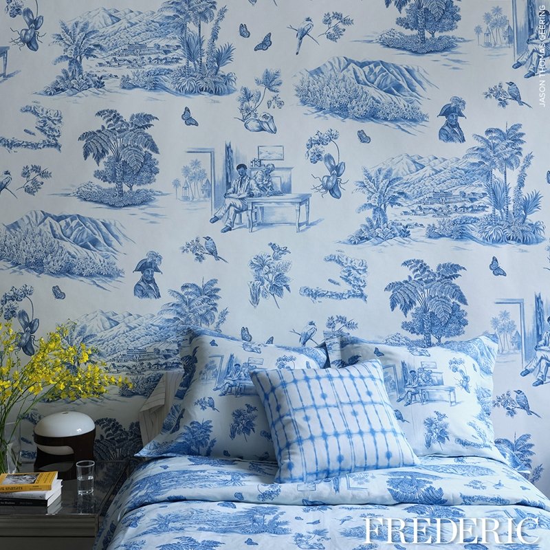 Purchase 5013771 Toussaint Toile Blue On Ivory Schumacher Wallcovering Wallpaper