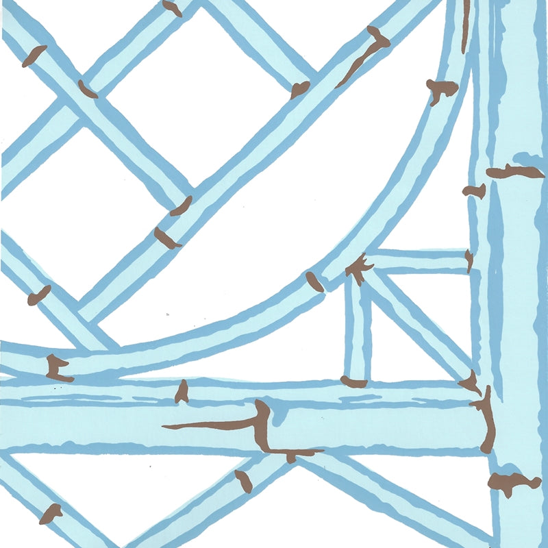 Sample 6020W-10 Lyford Trellis, Light Blue French Blue Brown on White by Quadrille Wallpaper