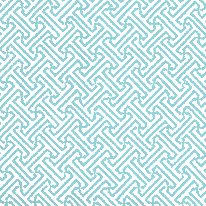 Sample 622-25WP Java Petite, Aqua on White by Quadrille Wallpaper