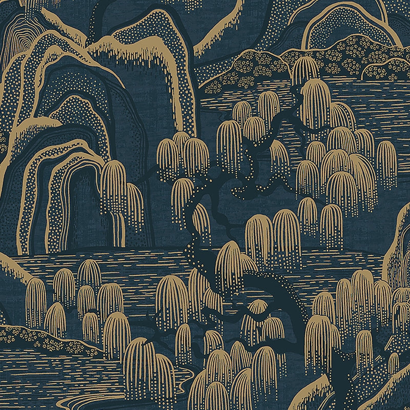 Sample 3132 Indigo Garden, Indigo And Gold By Borastapeter Wallpaper