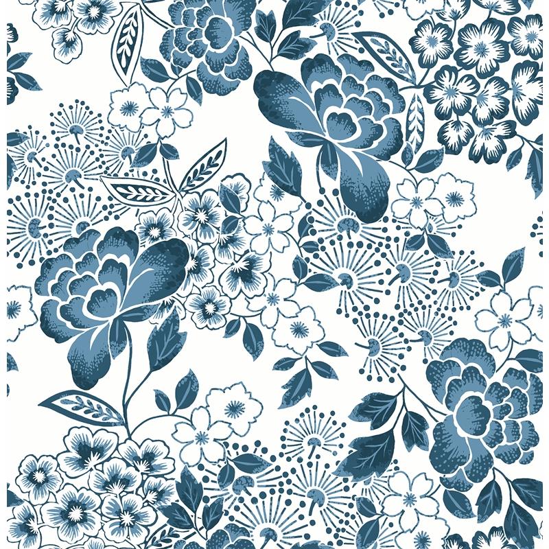 Sample 4081-26304 Happy, Irina Blue Floral Blooms by A-Street Prints Wallpaper