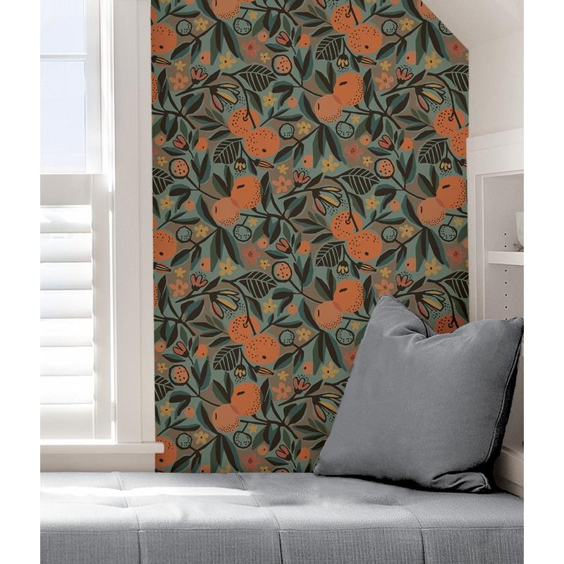 PLS4201 Pip &amp; Lo Teal Clementine Garden Peel &amp; Stick Wallpaper by NuWallpaper5