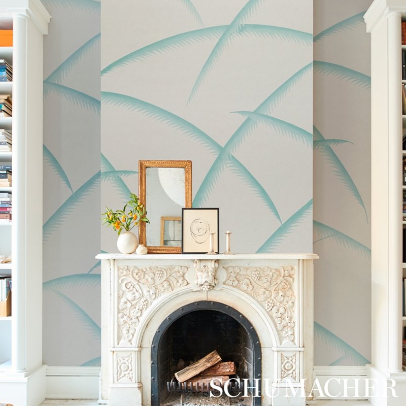 Select 5013300 Deco Palms Seaglass Schumacher Wallcovering Wallpaper