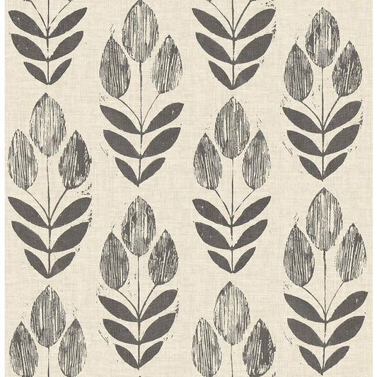 Find 3115-24474 Farmhouse Garland Black Block Tulip Black by Chesapeake Wallpaper