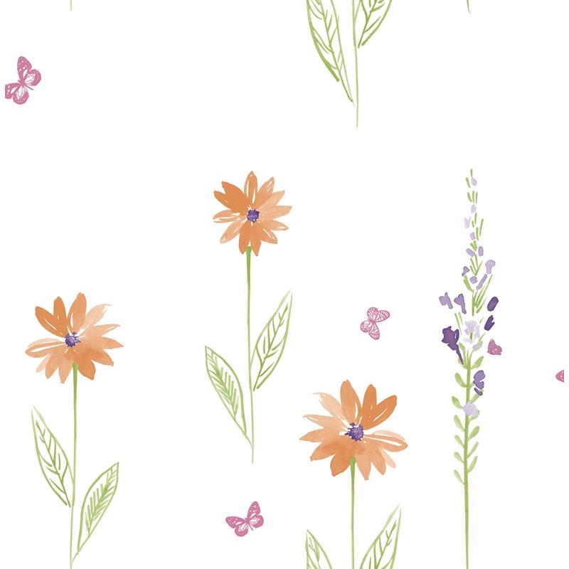 Sample DA62603 Day Dreamers, Daisy Field Orange and Lime Seabrook Wallpaper
