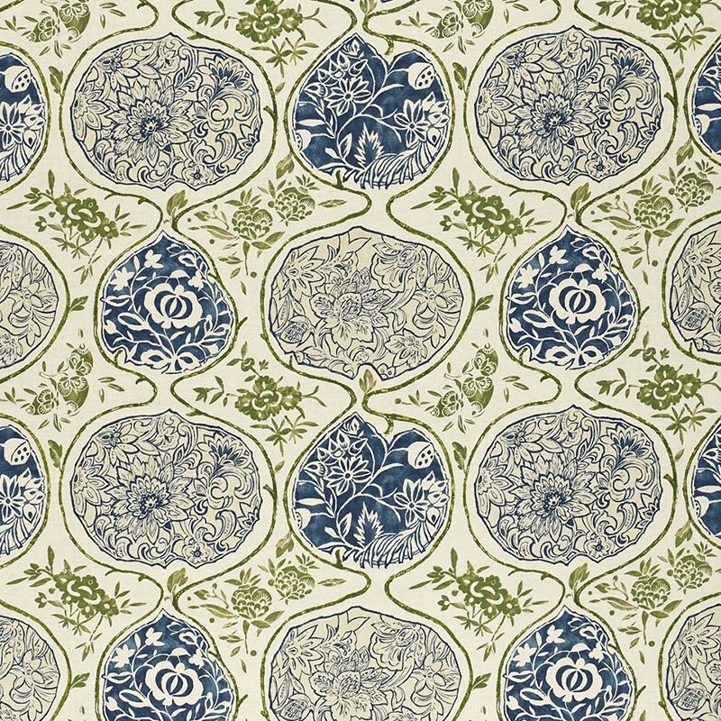 Purchase sample of 2620932 Katsugi Indigo  Green by Schumacher Fabric