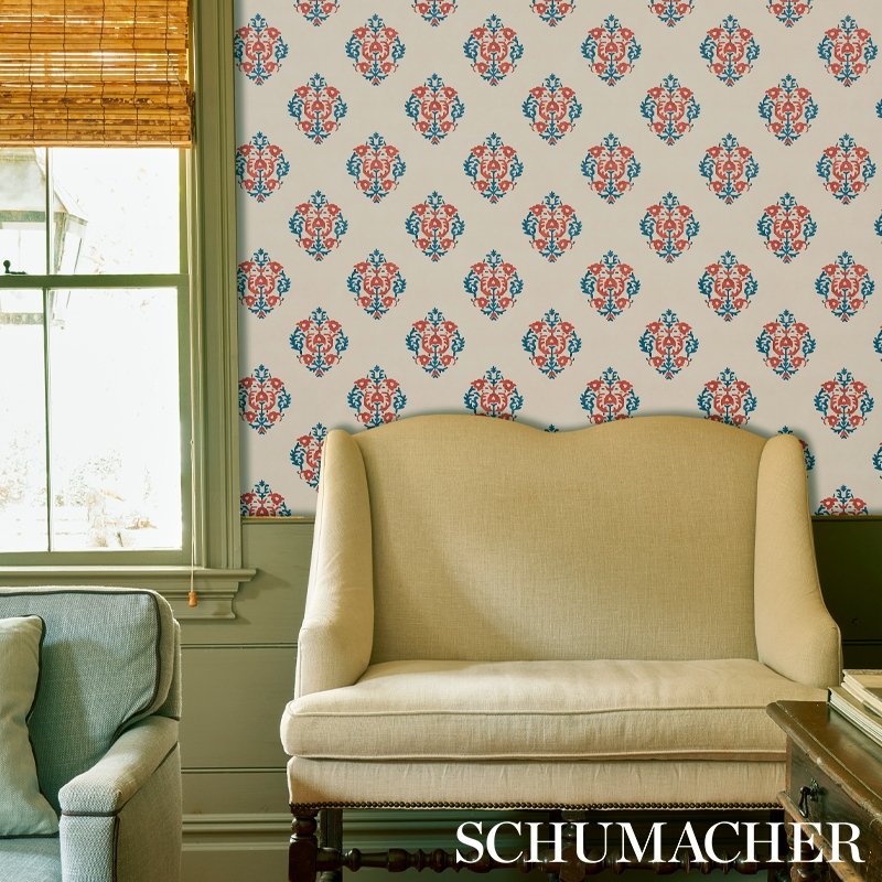 Select 5012882 Constantine Red and Blue Schumacher Wallcovering Wallpaper