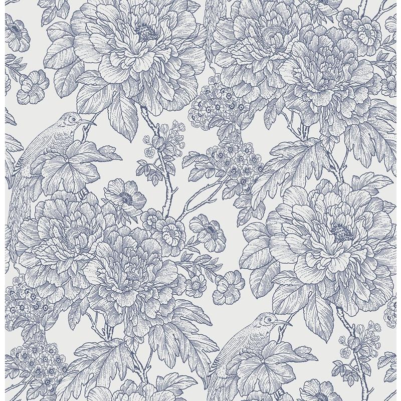 Sample 2901-25411 Perennial,  Birds of Paraside Breeze Blue Floral Wallpaper by A Street Prints