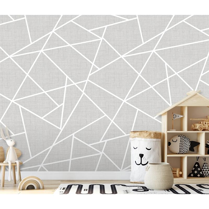 Acquire ASTM3915 Katie Hunt Modern Lines White on Dove Grey Wall Mural by Katie Hunt x A-Street Prints Wallpaper