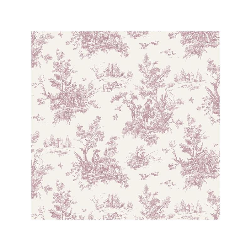 Sample AF37705 Flourish Abby Rose 4, Purple Toile Wallpaper in Plum, Burgundy Cream by Norwall