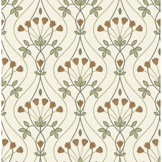 Find 2970-26146 Revival Dard Green Tulip Ogee Wallpaper Green A-Street Prints Wallpaper
