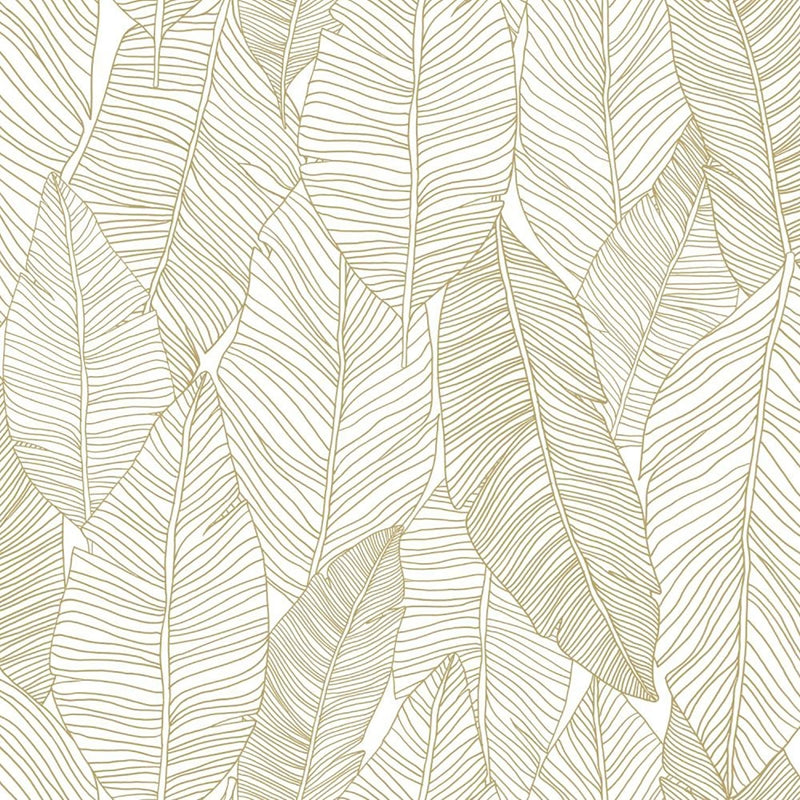 Sample DD139125 Design Department, Canales White Gold Inked Leaves Wallpaper by Brewster