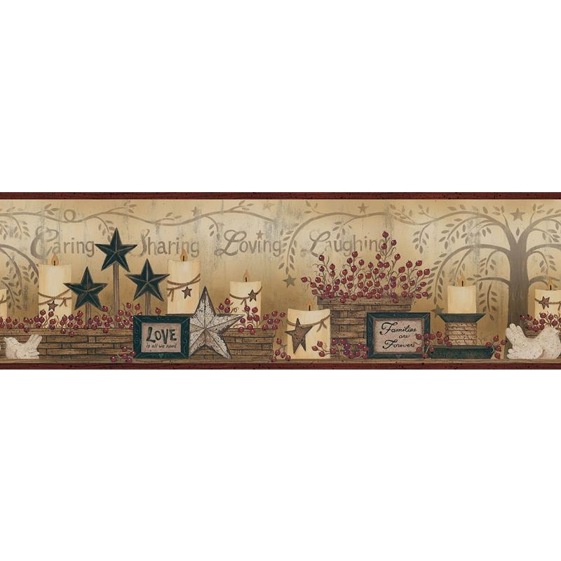 Sample 3123-2281 Homestead, Caring Candles Red Country Border by Chesapeake Wallpaper