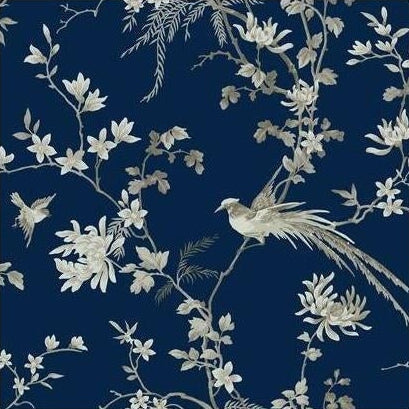 View KT2171 Ronald Redding 24 Karat Bird And Blossom Chinoserie Wallpaper Blue by Ronald Redding Wallpaper