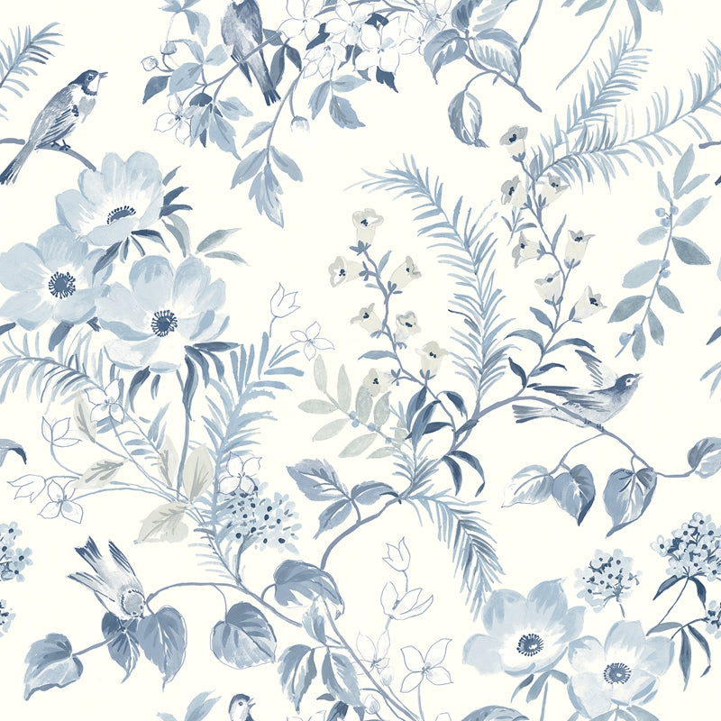 Sample 4072-70004 Delphine, Frederique Blue Floral Wallpaper by Chesapeake
