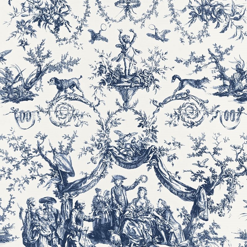 Purchase sample of 175271 Le Couronnement De La Rosiere, Bleu by Schumacher Fabric