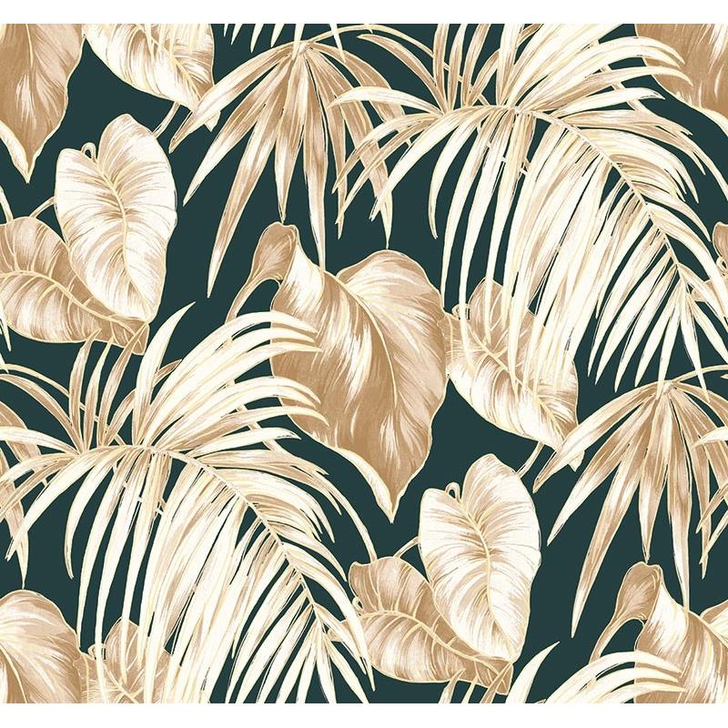 Sample TA21600 Tortuga, Black, Leaves by Seabrook Wallpaper
