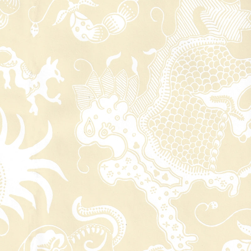 Sample 653-17 Indramayu Reverse, Tan on White Matte Vinyl by Quadrille Wallpaper