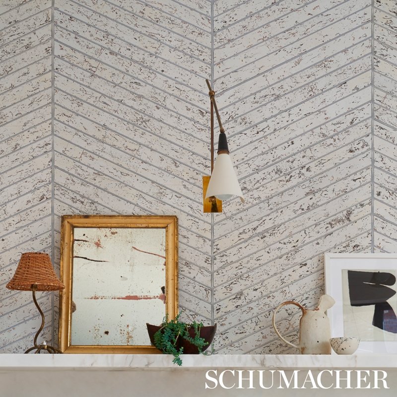 Search 5013010 Cork Herringbone White Schumacher Wallcovering Wallpaper