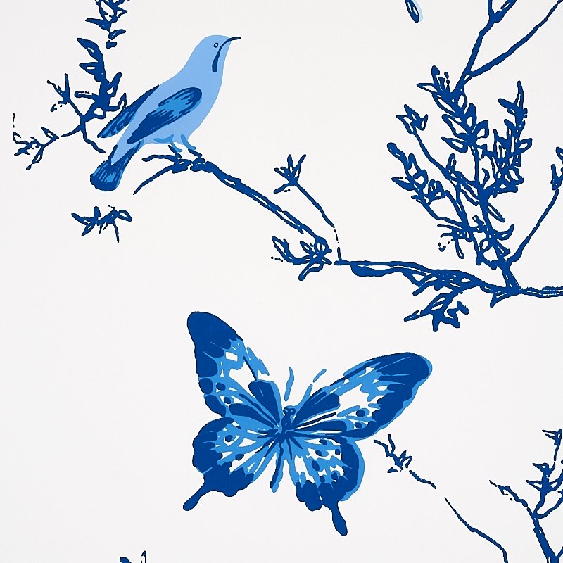 2704421 | Birds and Butterflies, Porcelain - Schumacher Wallcovering