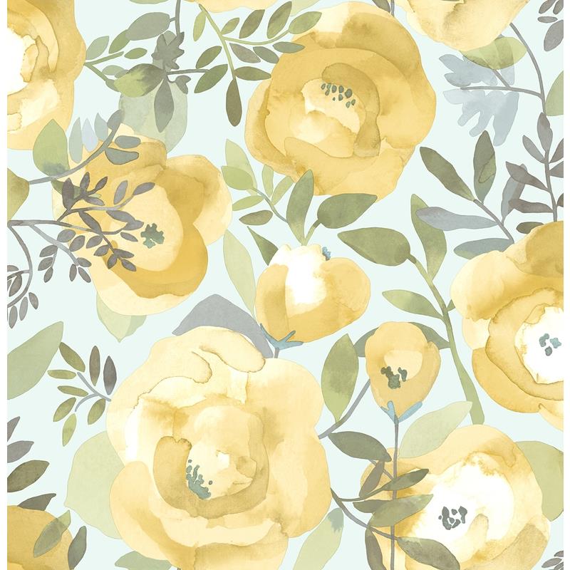 Sample NU3036 Peachy Keen Yellow, Flowers Peel and Stick Wallpaper