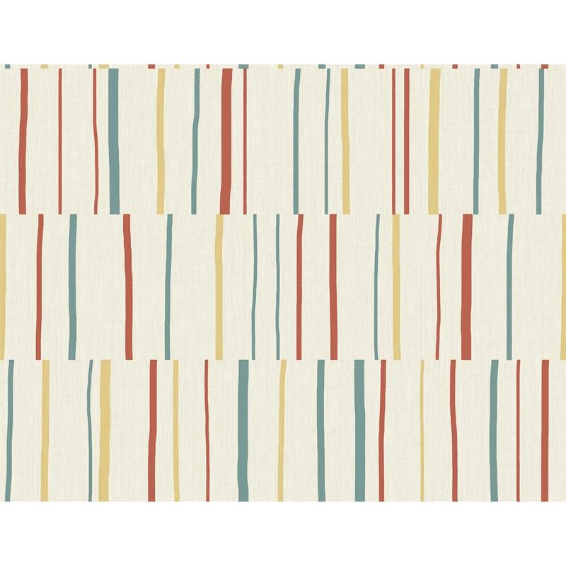 Sample LW51201 Living with Art, Block Lines Vermillion, Sunflower, and Teal Seabrook Wallpaper