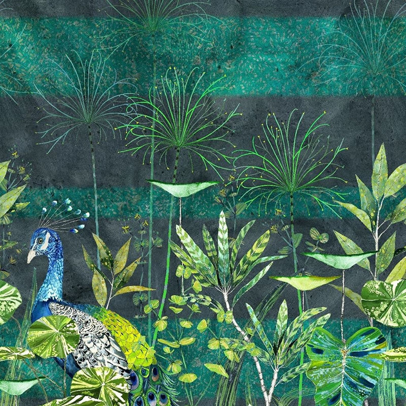 Sample PDG1069-01 Arjuna Leaf With Peacock Viridian by Designer Guild Wallpaper
