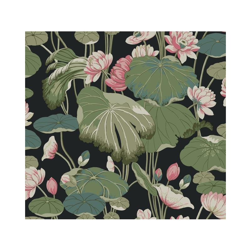 Sample GO8292 Lotus Pond Midnight/Flamingo, Greenhouse by York Wallpaper
