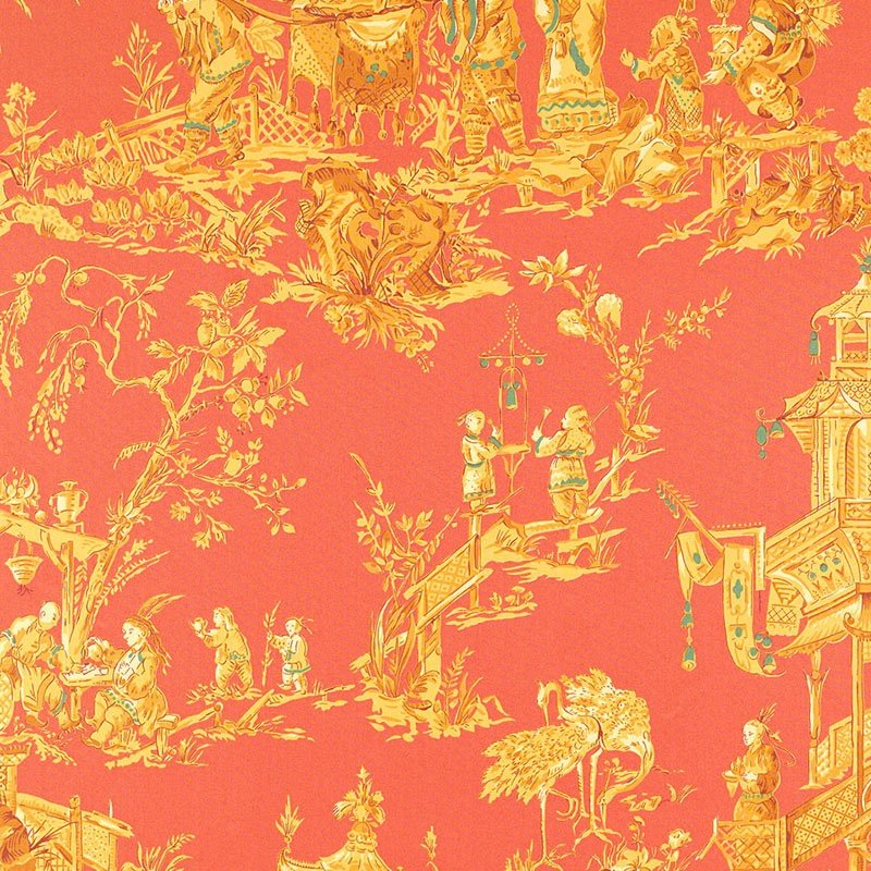 Purchase sample of 168271 Chinois, Coral by Schumacher Fabric