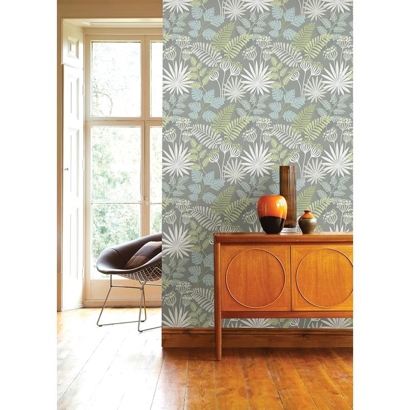 Acquire 4014-26451 Seychelles Praslin Grey Botanical Wallpaper Grey A-Street Prints Wallpaper