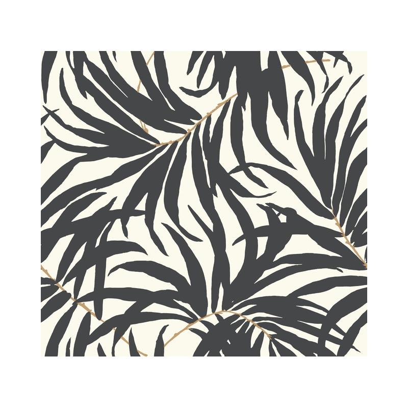 Sample AT7056 Tropics Resource Library, Bali Leaves Black/Gold York Wallpaper
