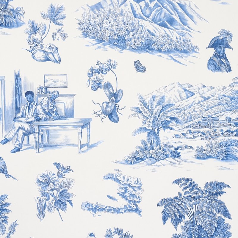 Acquire 5013771 Toussaint Toile Blue On Ivory Schumacher Wallcovering Wallpaper