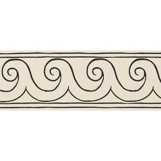 70750 | Greek Waves Trim, Black On Ivory - Schumacher Fabric