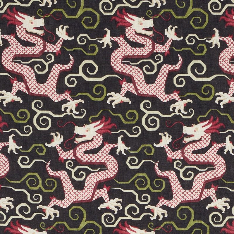Purchase sample of 179001 Bixi Dragon, Black by Schumacher Fabric