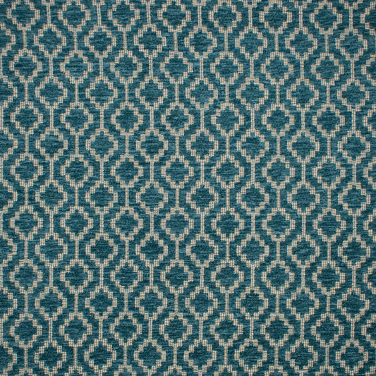 F1694 Teal | Geometric, Chenille Velvet - Greenhouse Fabric