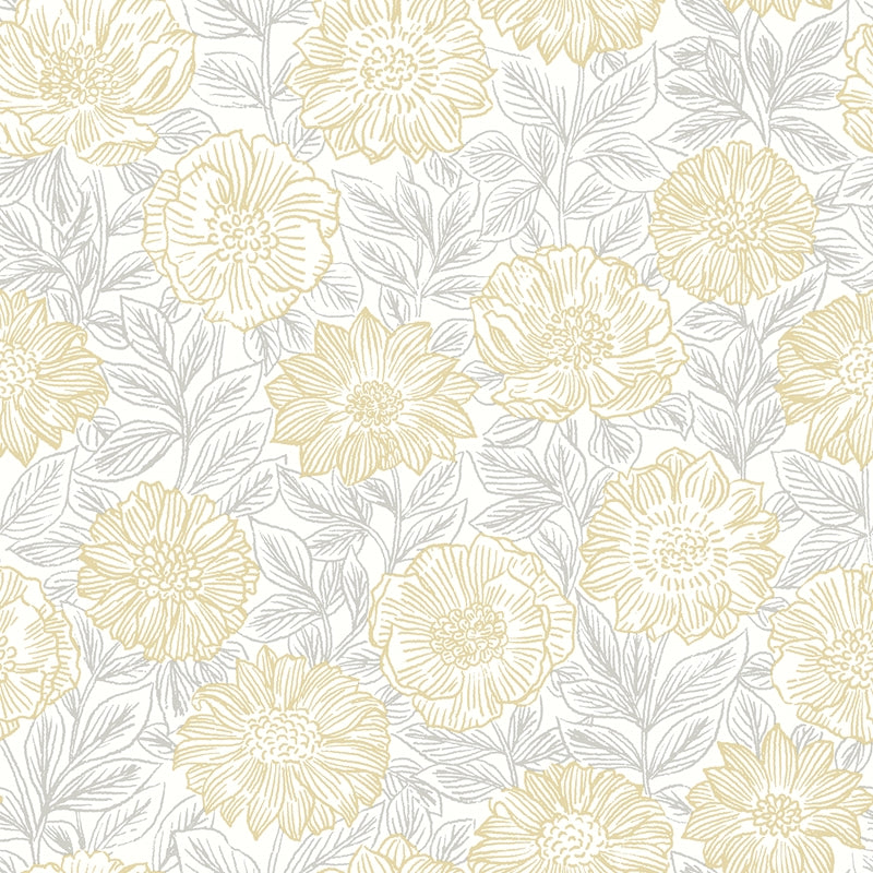 Sample 4072-70048 Delphine, Faustin Yellow Floral Wallpaper by Chesapeake