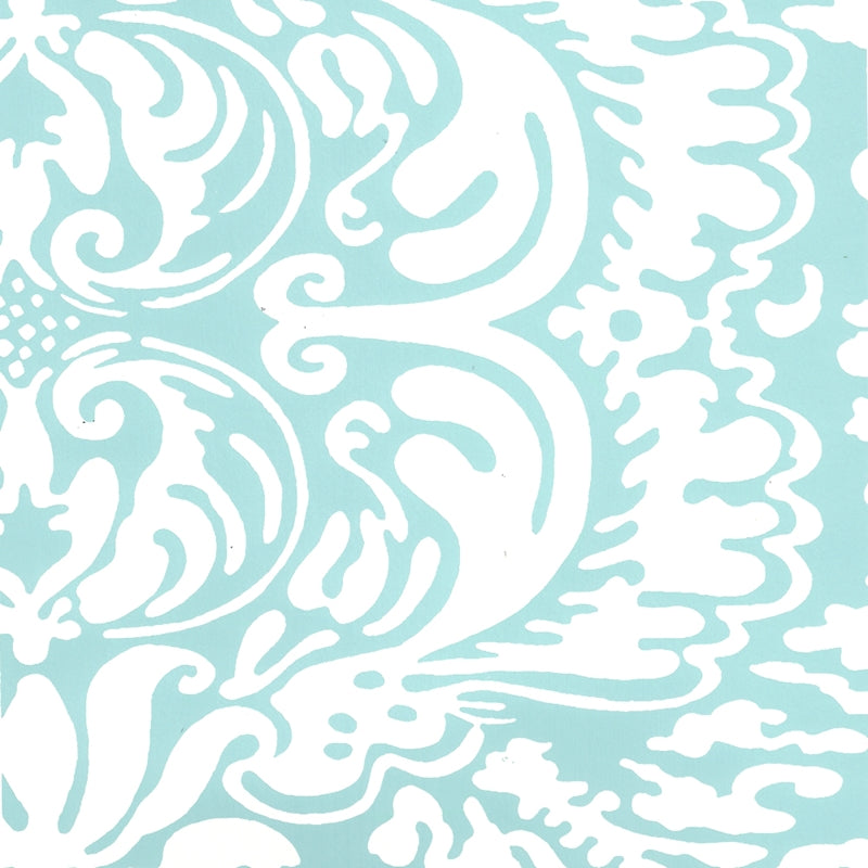 Sample 2335-44WP San Marco Reverse, Turquoise on Almost White by Quadrille Wallpaper