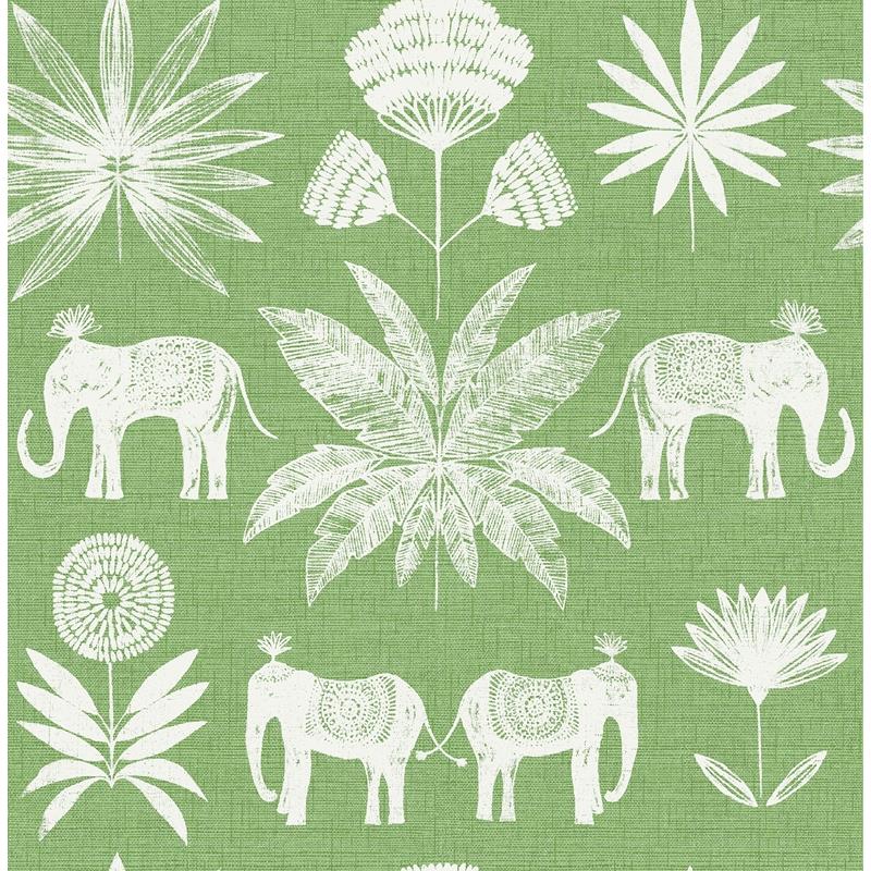 Sample 4014-26435 Seychelles, Bazaar Green Elephant Oasis Wallpaper by A-Street Prints Wallpaper