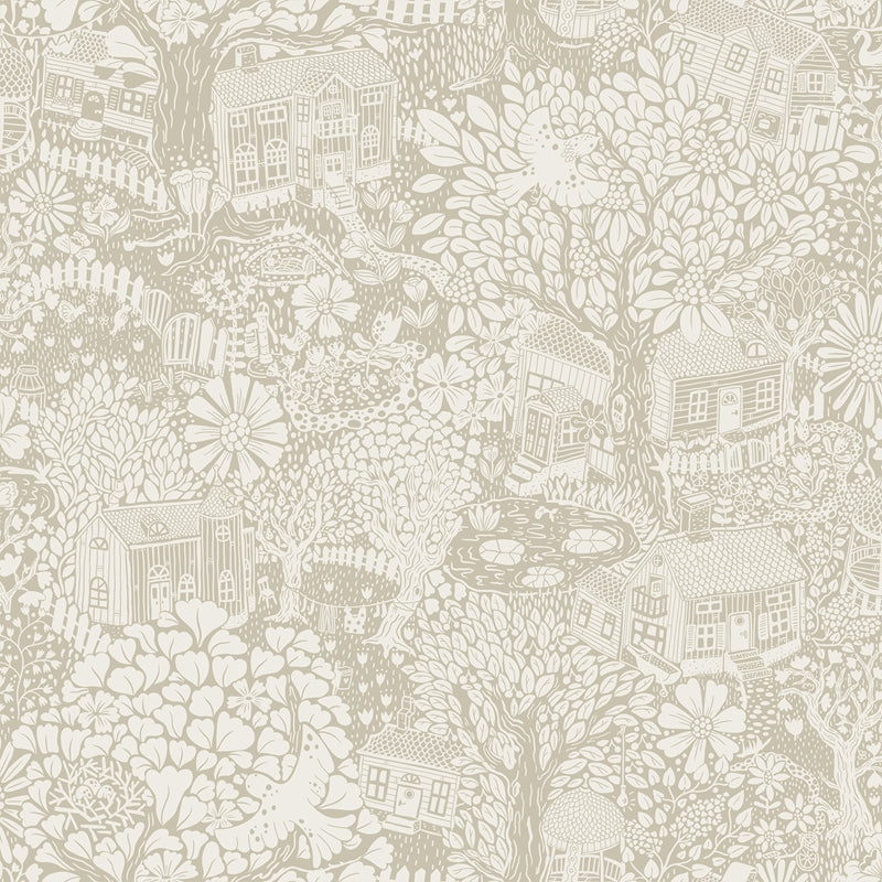 Sample 4111-63006 Briony, Bygga Bo Light Grey Woodland Village Wallpaper by A-Street Prints Wallpaper