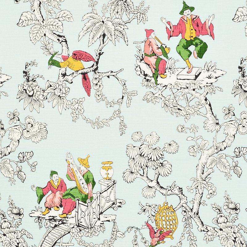 Purchase sample of 177420 Chinoiserie Moderne, Aqua by Schumacher Fabric