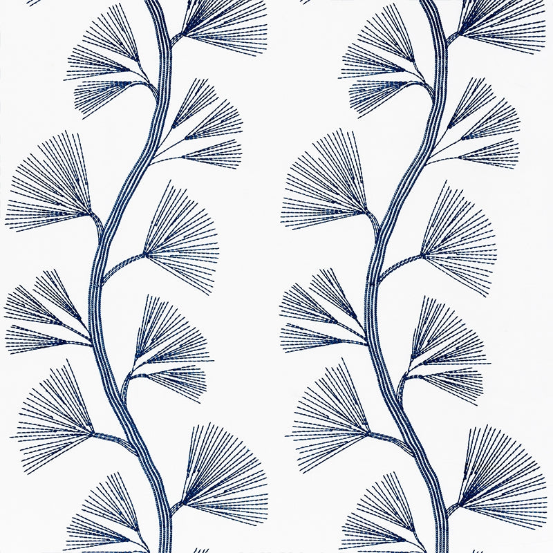 Purchase sample of 73081 Ginkgo Embroidery, Marine by Schumacher Fabric