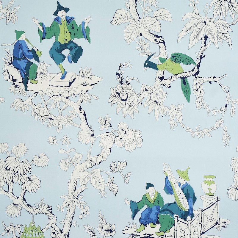 View 5011650 Chinoiserie Moderne Blue Schumacher Wallcovering Wallpaper