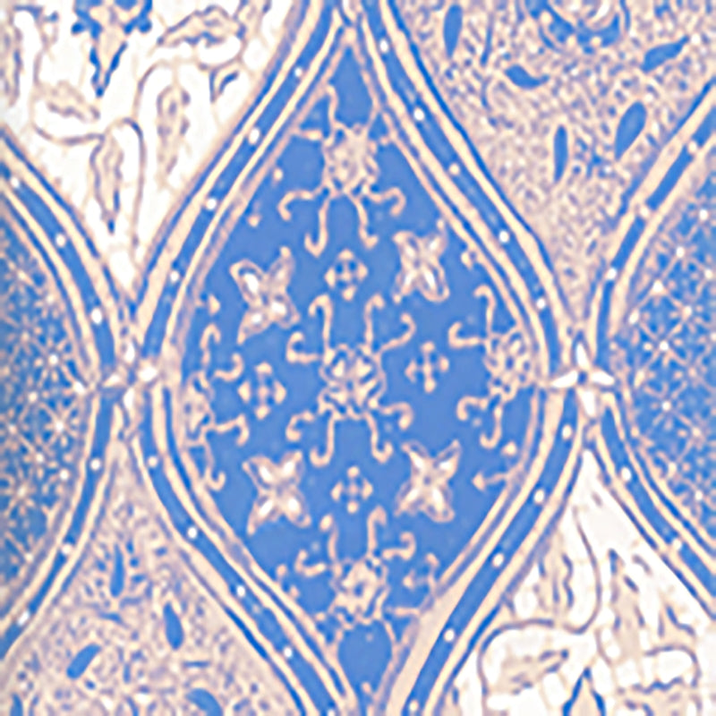 Sample 6630-02WP Balinese Batik, French Blue Cream on White by Quadrille Wallpaper