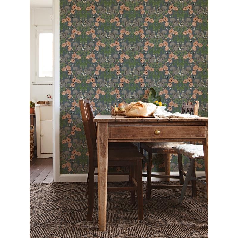 Purchase 2999-44122 Annelie Kurre Blue Woodland Damask Blue Coral A-Street Prints Wallpaper