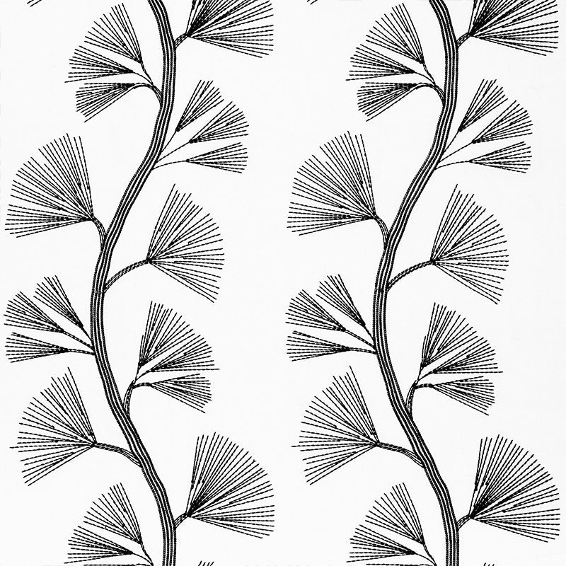 Purchase sample of 73082 Ginkgo Embroidery, Jet by Schumacher Fabric