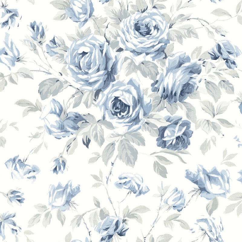 Sample 4072-70025 Delphine, Manon Blue Rose Stitch Wallpaper by Chesapeake
