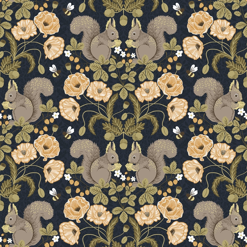 Sample 2999-44123 Annelie, Kurre Dark Blue Woodland Damask by A-Street Prints Wallpaper